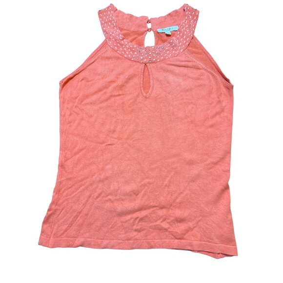Vertigo Paris Sleeveless Sweater Salmon Rhinestones at Collar Size M - Picture 1 of 4